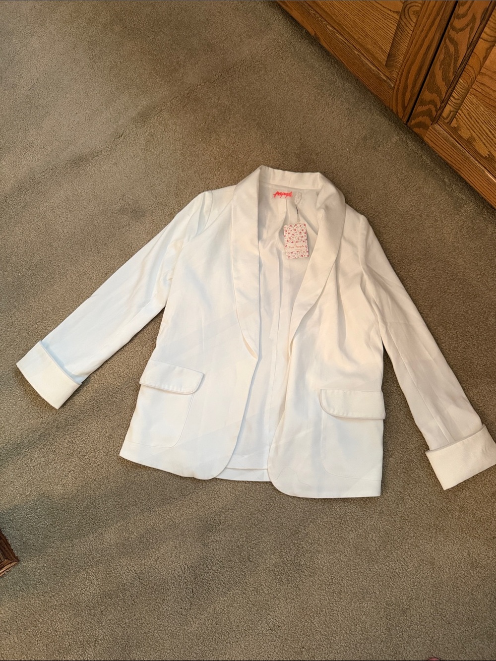 Free People White Open-Front Blazer with Flap Pockets